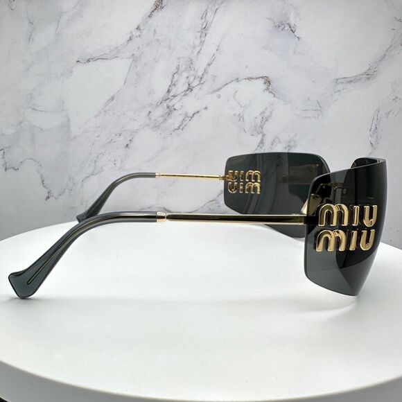 New MIU MIU Sunglasses Gold Rimless Wrap Square Oversized MIU MIU Logo Italy - Picture 6 of 16